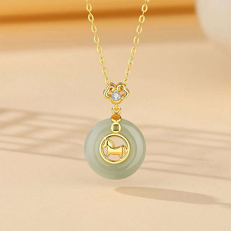 Bracciale con corda rossa e fibbia della pace in argento sterling 925 con Buddha Stones e giada di Hetian, anno del cavallo - Collana a forma di cavallo - image 10