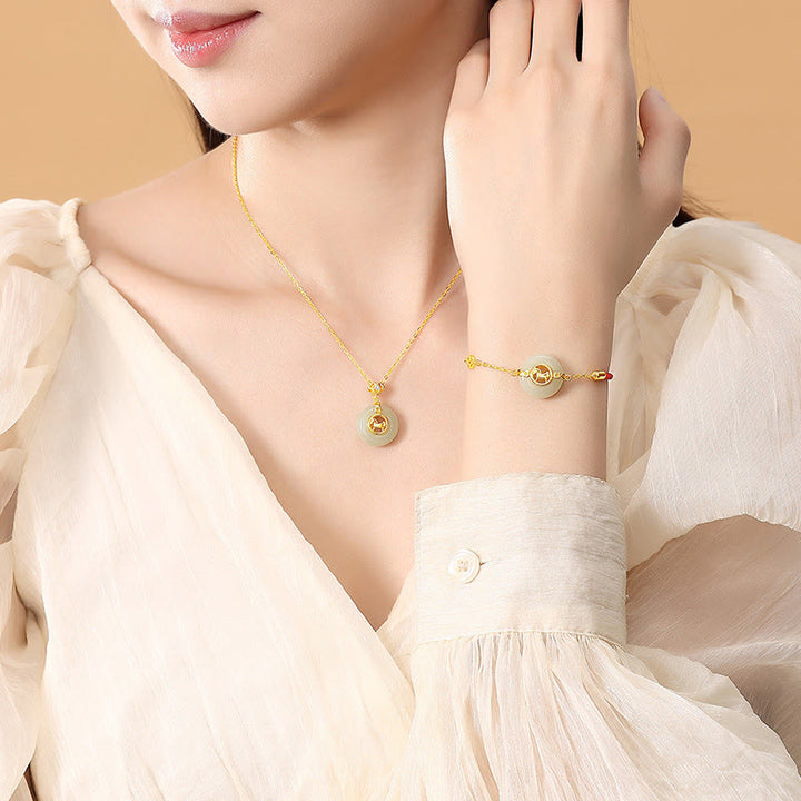 Bracciale con corda rossa e fibbia della pace in argento sterling 925 con Buddha Stones e giada di Hetian, anno del cavallo - image 18