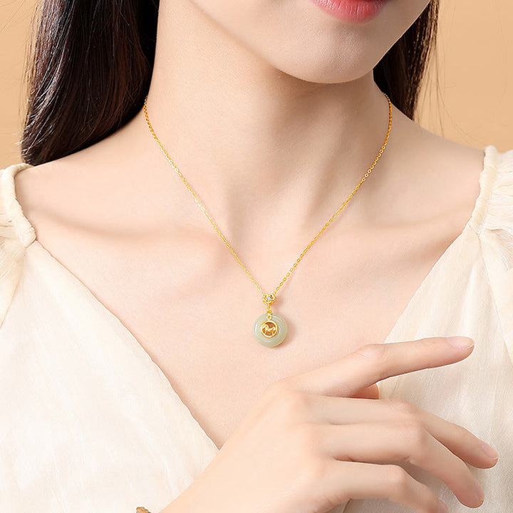 Collana con ciondolo portafortuna e fibbia della pace dell'anno del cavallo in argento sterling 925 con Buddha Stones e giada di Hetian - image 4