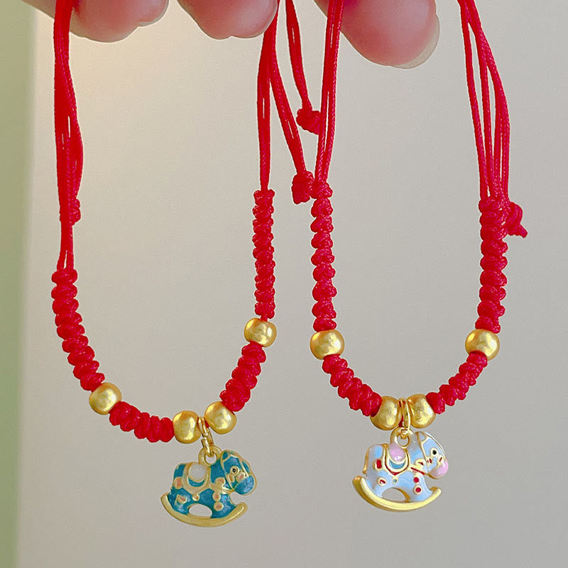 Braccialetto regolabile con cordino rosso in rame e Buddha Stones , piccolo, anno del cavallo - image 4