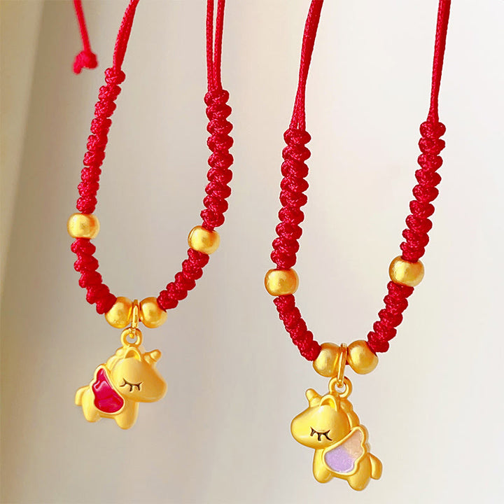 Braccialetto di collegamento intrecciato in rame con corda rossa, anno del cavallo alato Buddha Stones - image 2