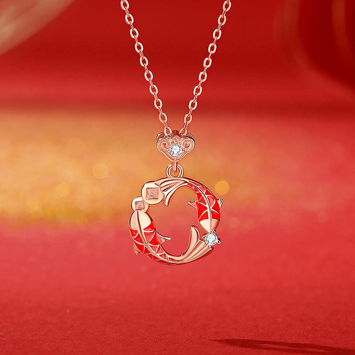 Collana con ciondolo a forma di pesce koi con benedizione, in argento sterling 925 placcato oro 18k , Buddha Stones - Collana con pesce koi - image 0