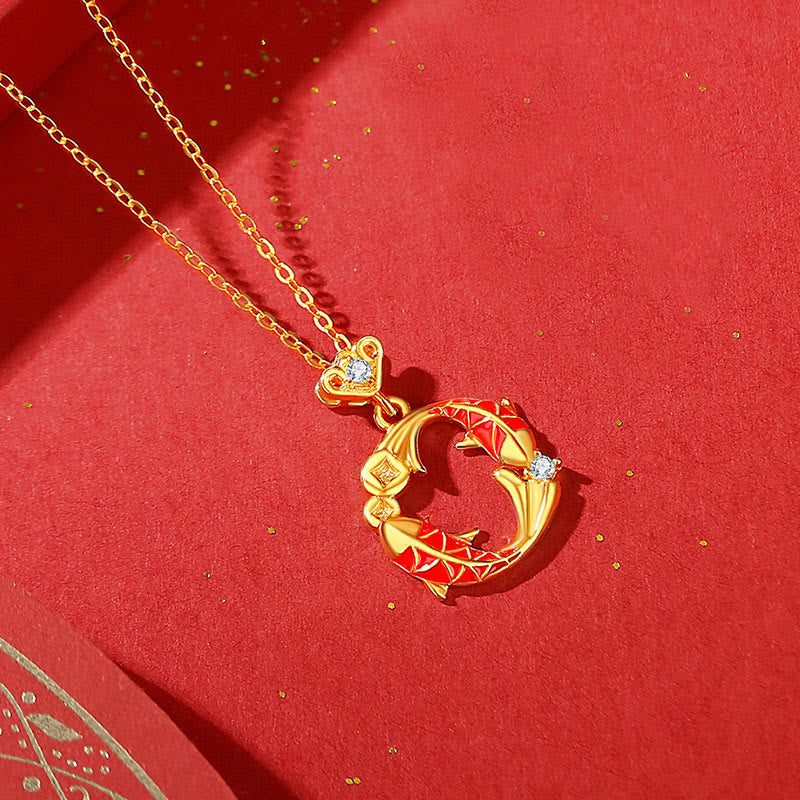 Collana con ciondolo a forma di pesce koi con benedizione, in argento sterling 925 placcato oro 18k , Buddha Stones - Collana con pesce koi dorato - image 3