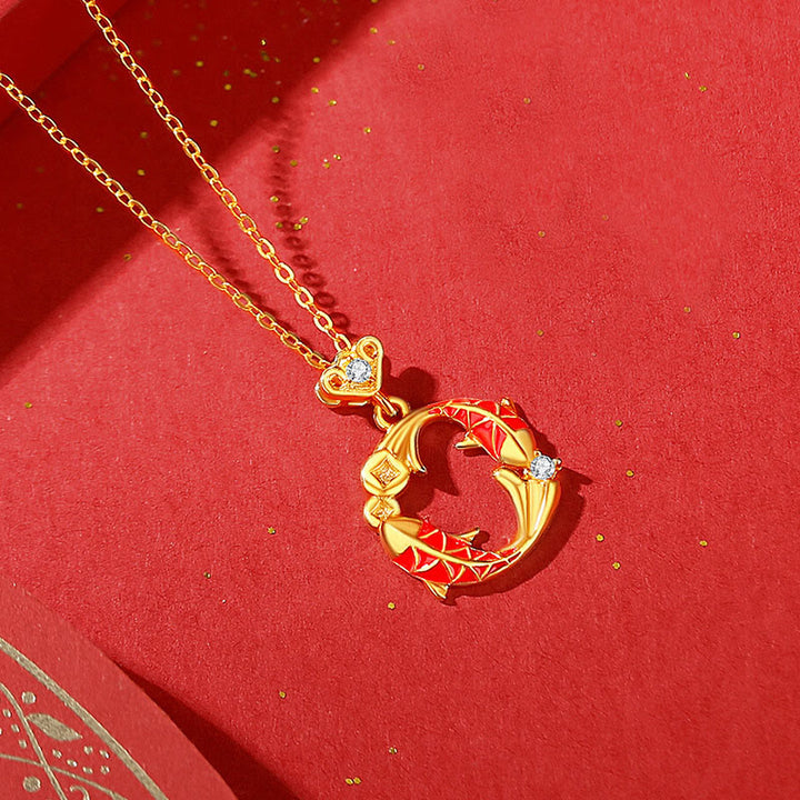 Orecchini di protezione con simbolo del pesce koi, placcati in argento sterling 925 e oro 18k, con Buddha Stones - Collana con pesce koi dorato - image 16