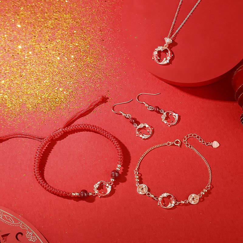 Bracciale Buddha Stones in argento sterling 925 placcato oro 18k con pesce koi e cordino rosso cinabro - image 20