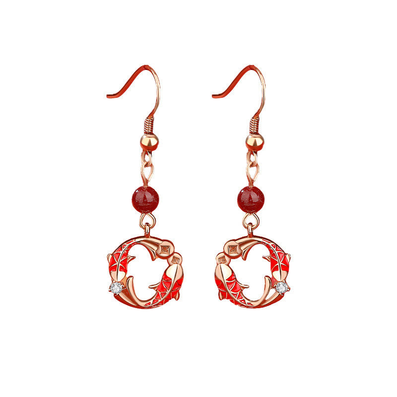 Bracciale Buddha Stones in argento sterling 925 placcato oro 18k con pesce koi e cordino rosso cinabro - image 16