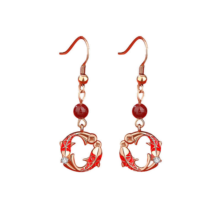 Orecchini di protezione con simbolo del pesce koi, placcati in argento sterling 925 e oro 18k, con Buddha Stones - image 2