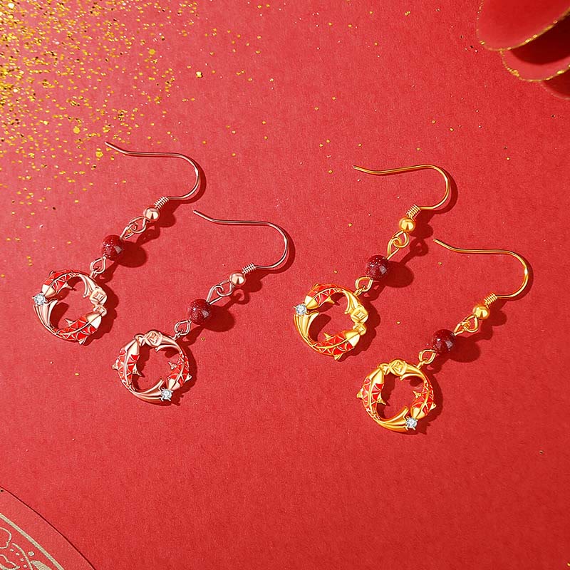 Orecchini di protezione con simbolo del pesce koi, placcati in argento sterling 925 e oro 18k, con Buddha Stones - image 4