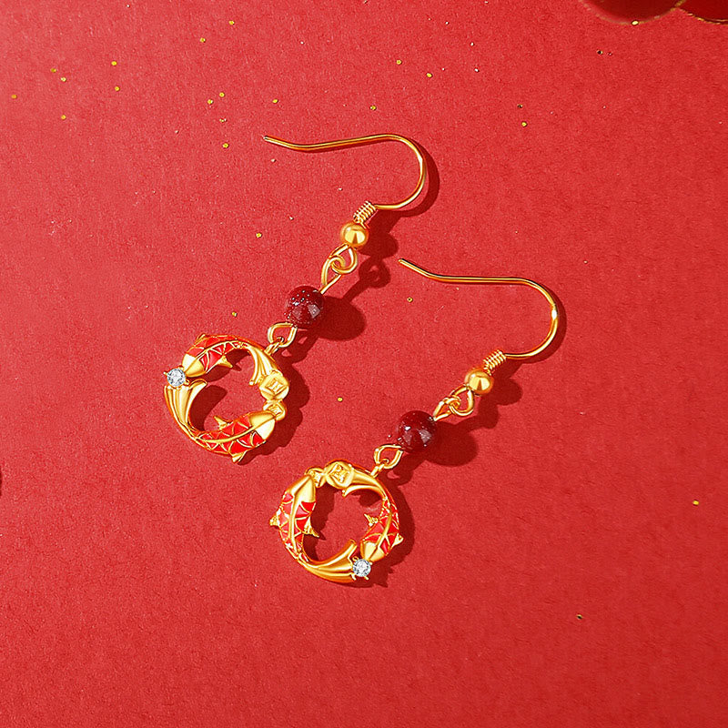 Collana con ciondolo a forma di pesce koi con benedizione, in argento sterling 925 placcato oro 18k , Buddha Stones - Orecchini a forma di pesce koi dorato - image 16