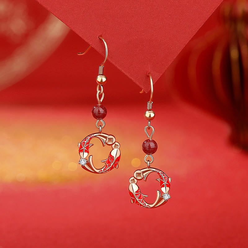 Orecchini di protezione con simbolo del pesce koi, placcati in argento sterling 925 e oro 18k, con Buddha Stones - Orecchini a forma di pesce koi - image 0