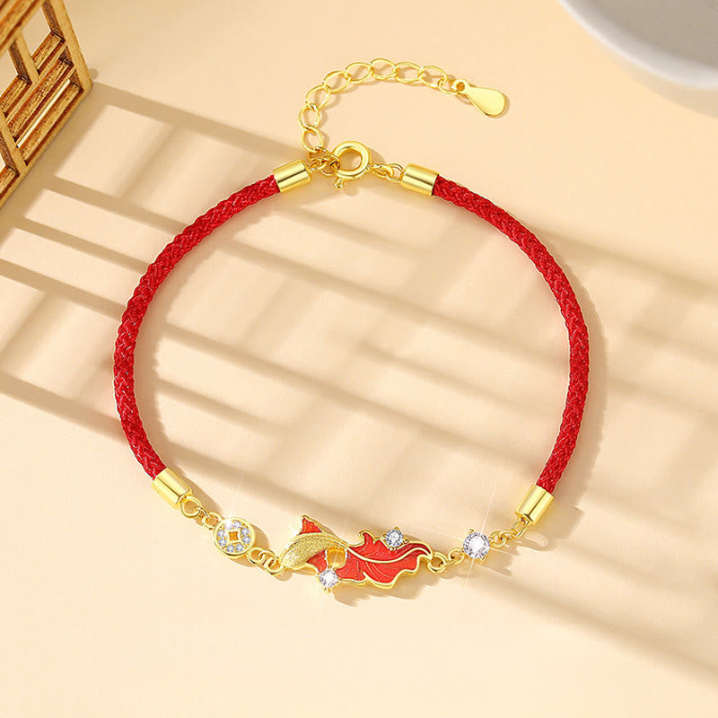 Braccialetto di benedizione con cordino rosso in argento sterling 925 con motivo a pesce koi Buddha Stones - Braccialetto con pesce koi - image 1