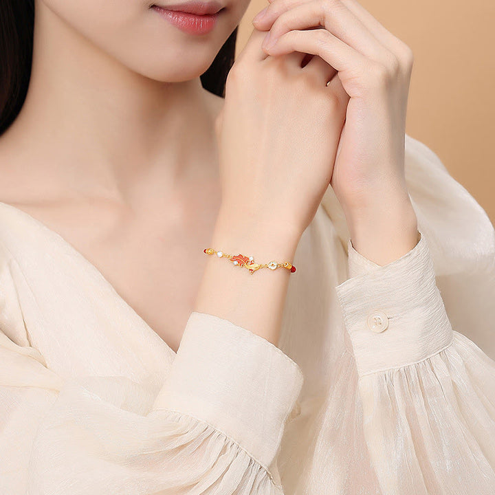 Braccialetto di benedizione con cordino rosso in argento sterling 925 con motivo a pesce koi Buddha Stones - image 2