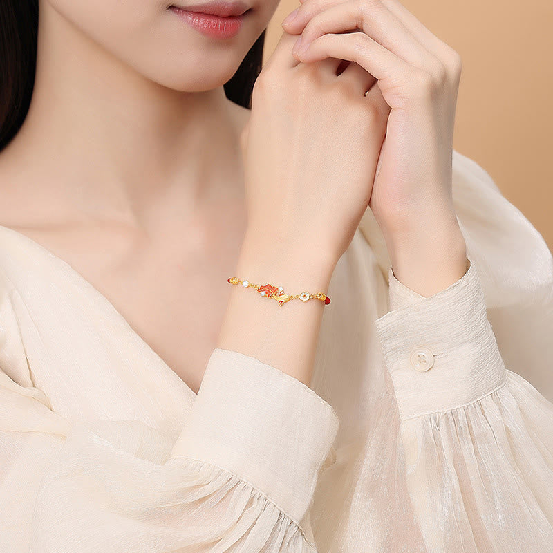 Braccialetto di benedizione con cordino rosso in argento sterling 925 con motivo a pesce koi Buddha Stones - image 2