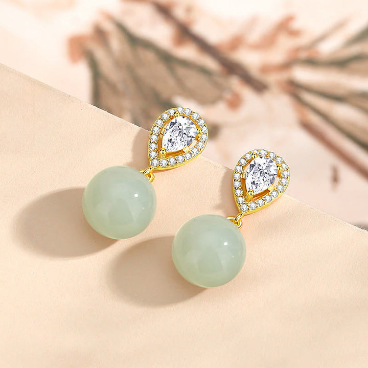 Orecchini della prosperità con perline di giada Hetian a forma di goccia in argento sterling 925 Buddha Stones - image 2