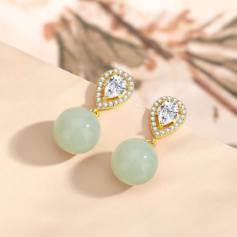 Orecchini della prosperità con perline di giada Hetian a forma di goccia in argento sterling 925 Buddha Stones - image 2