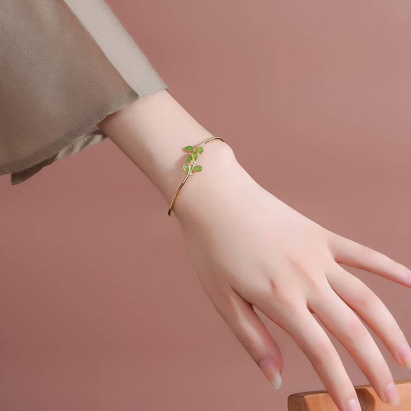 Braccialetto di protezione in diaspro verde inciso con foglie in argento sterling 925 Buddha Stones - image 6