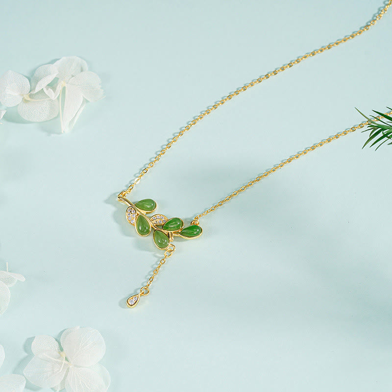 Collana di protezione in diaspro verde con design a nappa in argento sterling 925 Buddha Stones, Pandant - Collana in argento sterling 925 - image 1