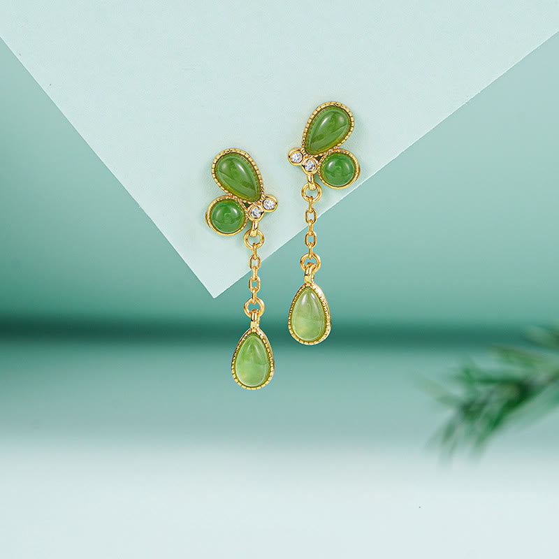 Orecchini Buddha Stones in argento sterling 925 con diaspro verde e design a forma di foglia - image 0