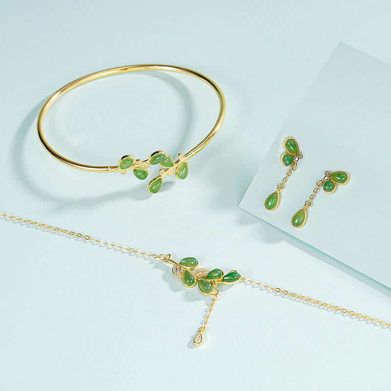 Orecchini Buddha Stones in argento sterling 925 con diaspro verde e design a forma di foglia - image 20