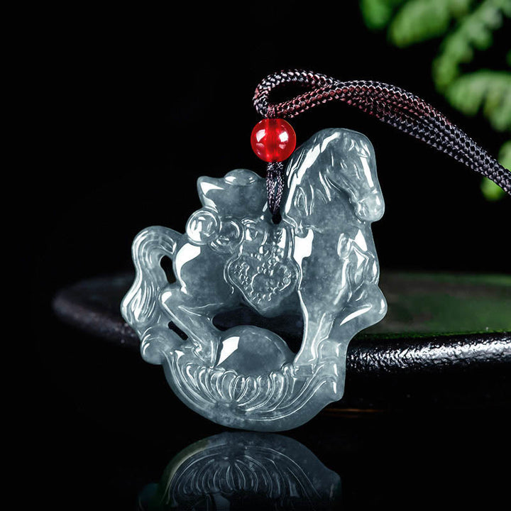 Collana con ciondolo in corda, lingotto di giada, Buddha Stones, anno del cavallo, fortuna e prosperità - image 2