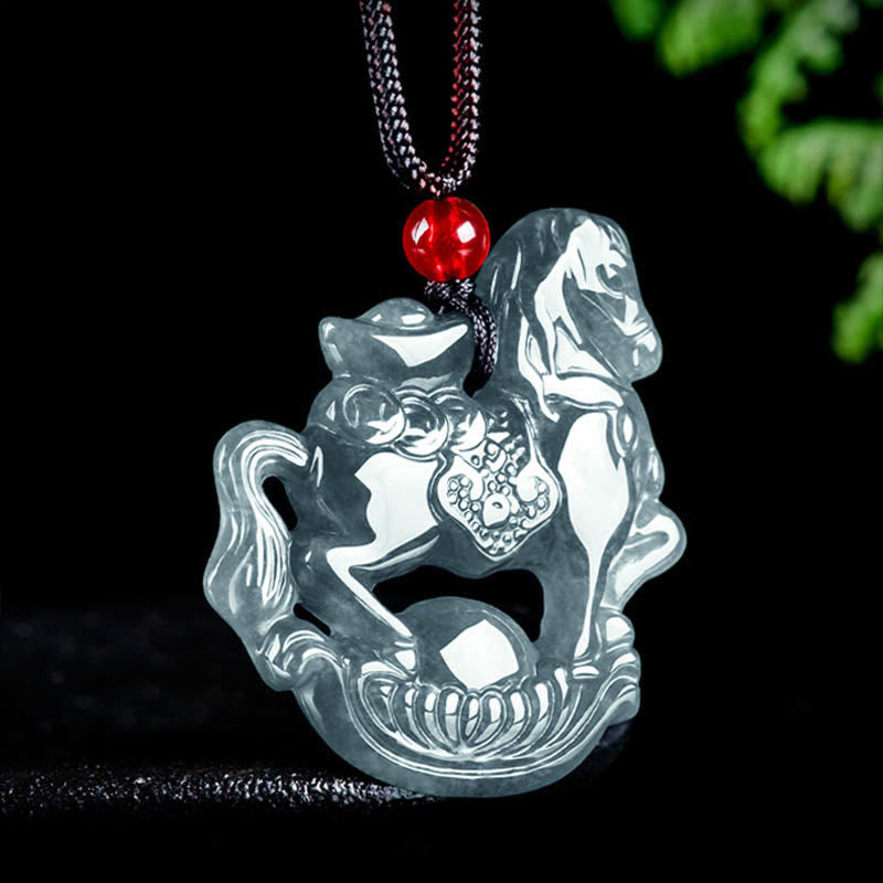 Collana con ciondolo in corda, lingotto di giada, Buddha Stones, anno del cavallo, fortuna e prosperità - image 1