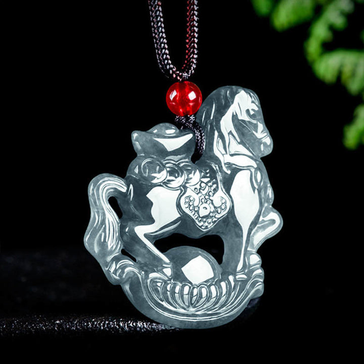 Collana con ciondolo in corda, lingotto di giada, Buddha Stones, anno del cavallo, fortuna e prosperità - image 1