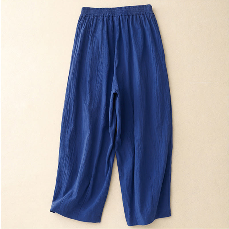 Pantaloni harem da donna in cotone con elastico in vita, tinta unita, Buddha Stones Commute, lunghezza 7-8, con tasche - Blu medio - US8-10, UK/AU12-14, EU40-42 (2XL) - image 3