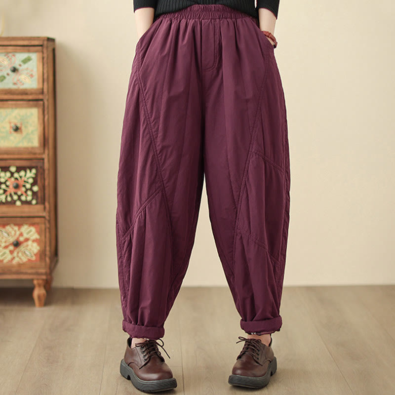Pantaloni harem termici da donna in cotone a vita alta con elastico in vita e tasche, Buddha Stones Winter Plain - image 23