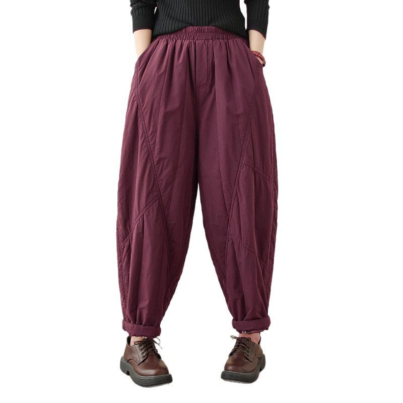 Pantaloni harem termici da donna in cotone a vita alta con elastico in vita e tasche, Buddha Stones Winter Plain - image 26