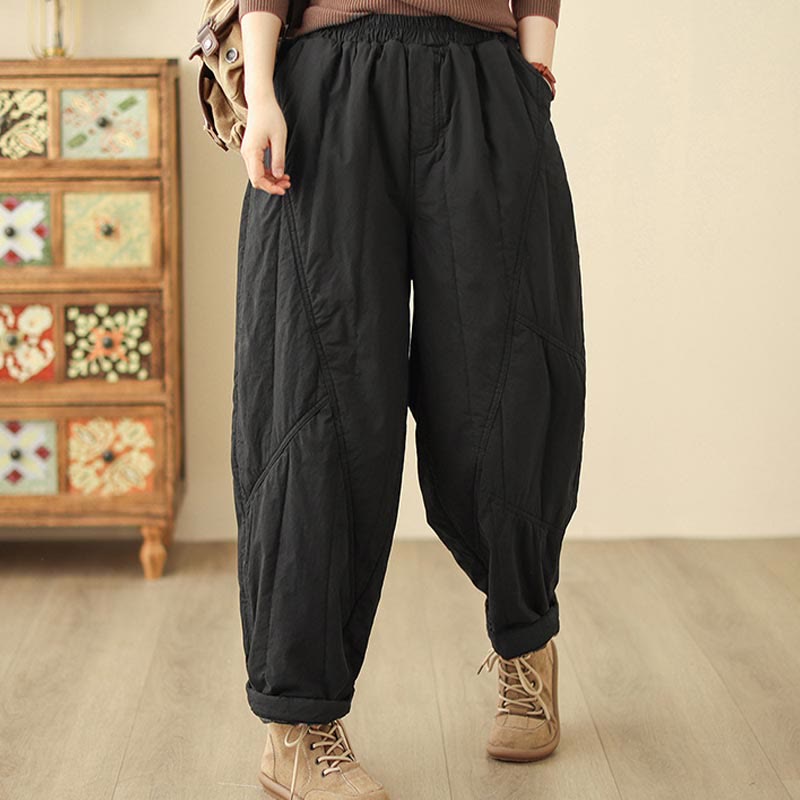 Pantaloni harem termici da donna a vita alta con elastico in vita e tasche, modello Buddha Stones Winter Plain. - image 6