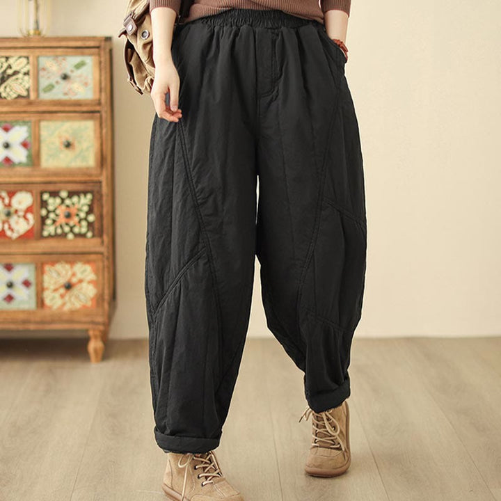 Pantaloni harem termici da donna a vita alta con elastico in vita e tasche, modello Buddha Stones Winter Plain. - image 6