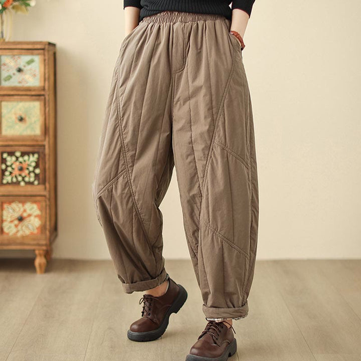 Pantaloni harem termici da donna in cotone a vita alta con elastico in vita e tasche, Buddha Stones Winter Plain - image 11