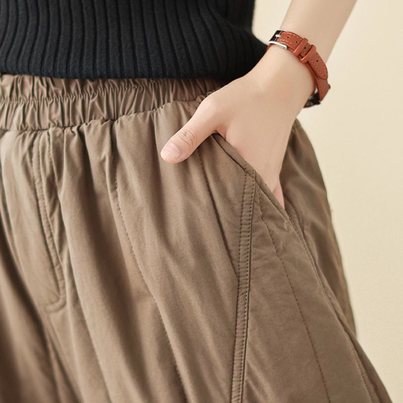 Pantaloni harem termici da donna in cotone a vita alta con elastico in vita e tasche, Buddha Stones Winter Plain - image 16