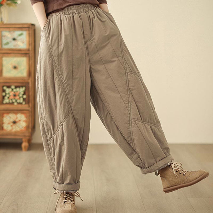 Pantaloni harem termici da donna a vita alta con elastico in vita e tasche, modello Buddha Stones Winter Plain. - image 4