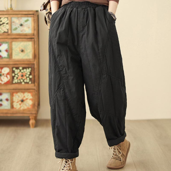 Pantaloni harem termici da donna in cotone a vita alta con elastico in vita e tasche, Buddha Stones Winter Plain - image 8
