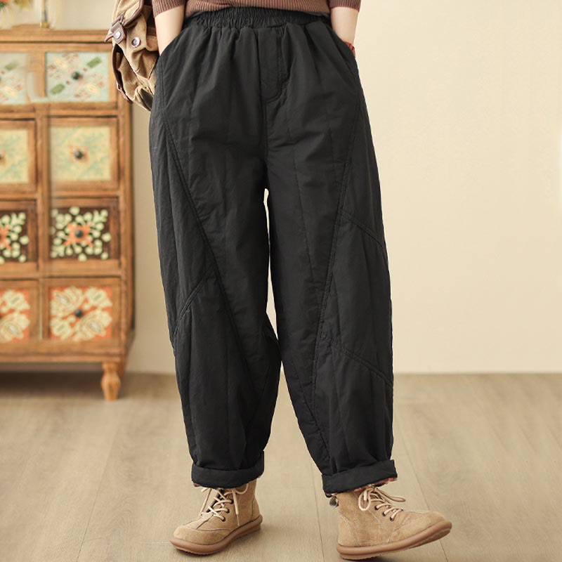 Pantaloni harem termici da donna a vita alta con elastico in vita e tasche, modello Buddha Stones Winter Plain. - image 7