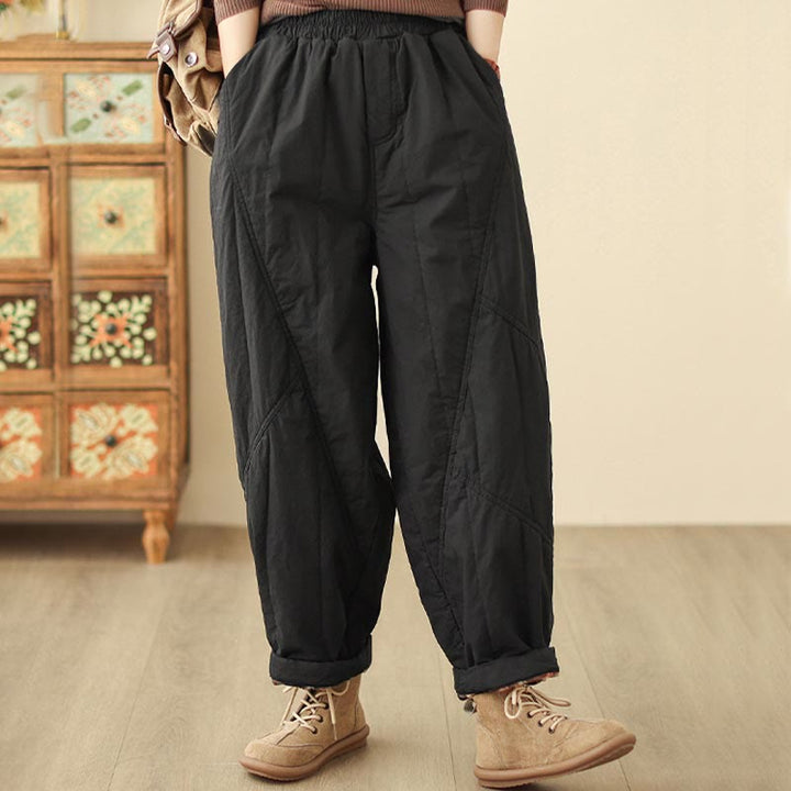 Pantaloni harem termici da donna a vita alta con elastico in vita e tasche, modello Buddha Stones Winter Plain. - image 7