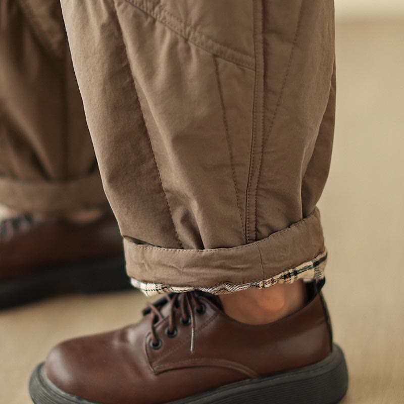 Pantaloni harem termici da donna in cotone a vita alta con elastico in vita e tasche, Buddha Stones Winter Plain - image 19