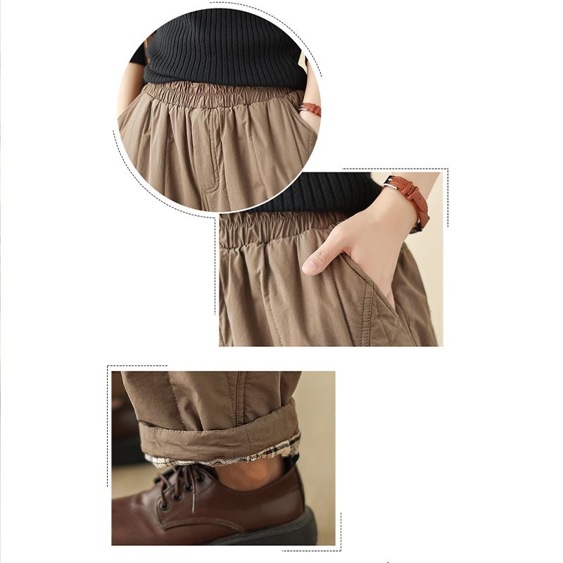 Pantaloni harem termici da donna a vita alta con elastico in vita e tasche, modello Buddha Stones Winter Plain. - image 20