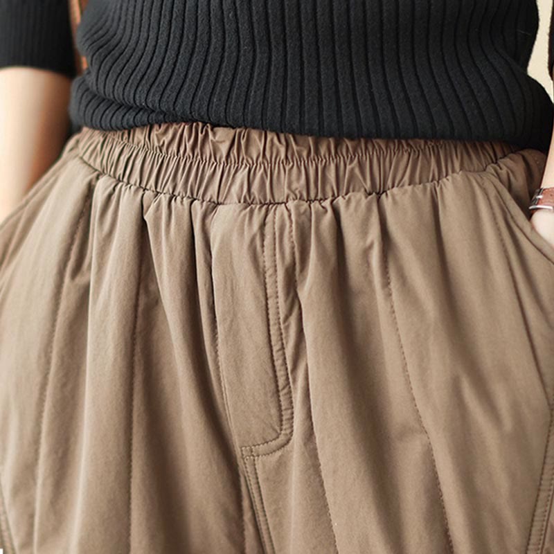 Pantaloni harem termici da donna in cotone a vita alta con elastico in vita e tasche, Buddha Stones Winter Plain - image 15