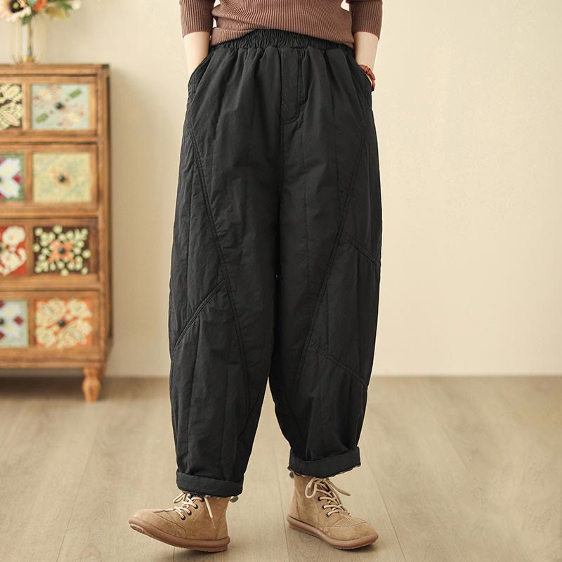 Pantaloni harem termici da donna in cotone a vita alta con elastico in vita e tasche, Buddha Stones Winter Plain - Nero - US8-10, UK/AU12-14, EU40-42 (2XL) - image 5