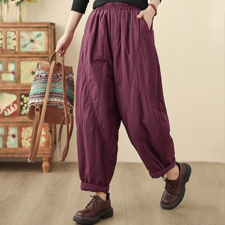Pantaloni harem termici da donna in cotone a vita alta con elastico in vita e tasche, Buddha Stones Winter Plain - image 22