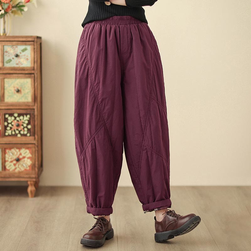 Pantaloni harem termici da donna in cotone a vita alta con elastico in vita e tasche, Buddha Stones Winter Plain - Magenta scuro - US8-10, UK/AU12-14, EU40-42 (2XL) - image 21