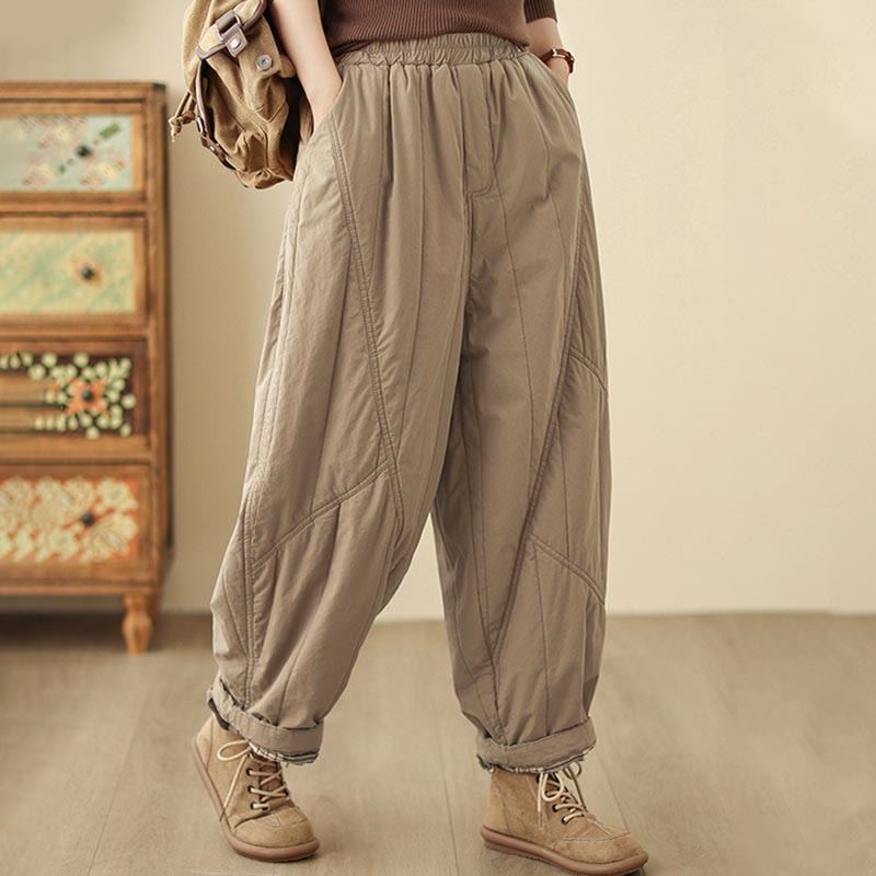 Pantaloni harem termici da donna a vita alta con elastico in vita e tasche, modello Buddha Stones Winter Plain. - image 3