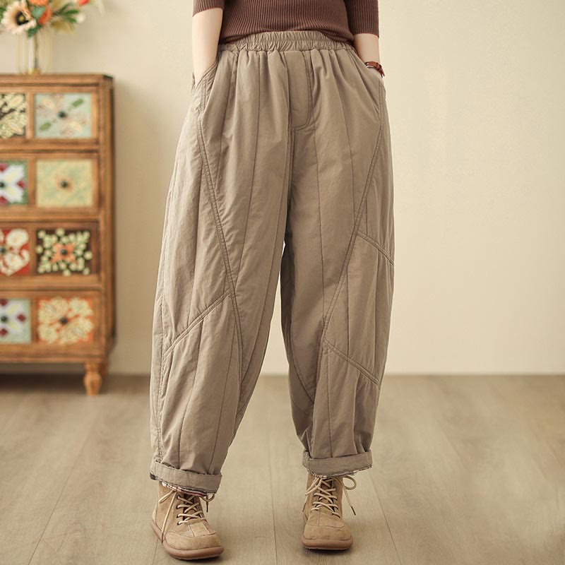 Pantaloni harem termici da donna a vita alta con elastico in vita e tasche, modello Buddha Stones Winter Plain. - image 0