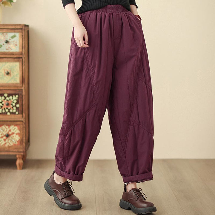 Pantaloni harem termici da donna in cotone a vita alta con elastico in vita e tasche, Buddha Stones Winter Plain - image 24