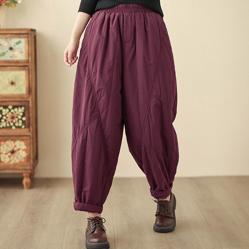 Pantaloni harem termici da donna in cotone a vita alta con elastico in vita e tasche, Buddha Stones Winter Plain - image 25