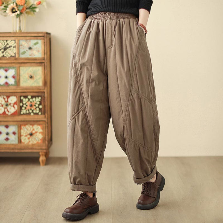 Pantaloni harem termici da donna in cotone a vita alta con elastico in vita e tasche, Buddha Stones Winter Plain - Perù - US8-10, UK/AU12-14, EU40-42 (2XL) - image 10