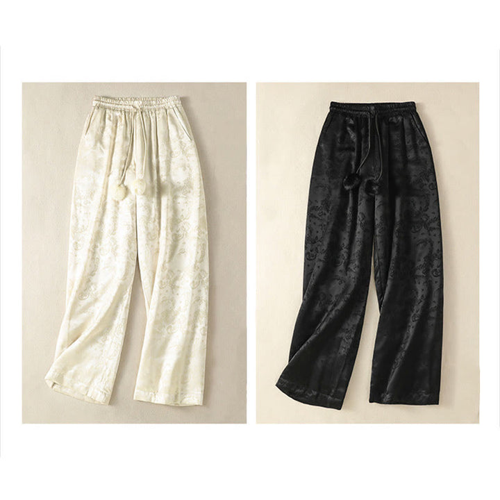 Pantaloni termici spessi a gamba larga da donna con tasche e design a vita alta in jacquard con Buddha Stones - image 19