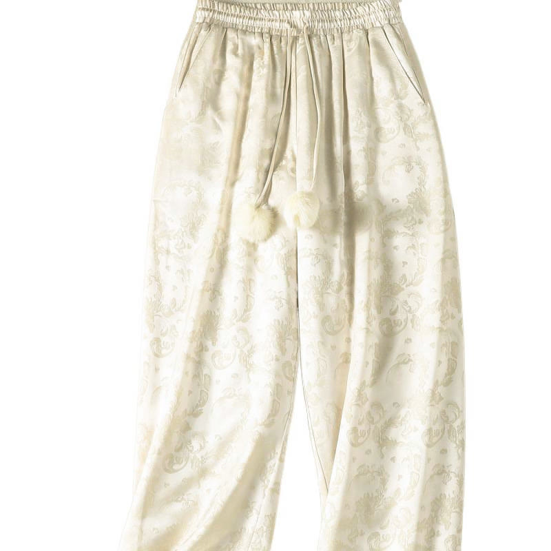 Pantaloni termici spessi a gamba larga da donna con tasche e design a vita alta in jacquard con Buddha Stones - image 9